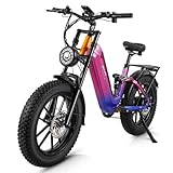 CMACEWHEEL V20 E-Bike Elektro 20 Zoll Tiefeinsteiger Elektrofahrräder Fatbike mit 48V 20Ah Akku 100Km Reichweite, Hydraulische Bremse, 7-Gang Vollfederung Ebike für Herren Damen (Miami Limited)