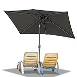 Ollewiellan Sonnenschirm 300 x 200 cm Grau mit Kurbel| Sonnenschirm Rechteckig Ampelschirm Gartenschirm Terrassenschirm Sonnenschutz UV Schutz 50+, Knickbar wasserdicht für Garten, ohne Ständer