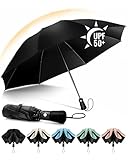 Chakipee Regenschirm Groß Sturmfest Kompakter Reise für Damen und Herren– Automatik Auf und Zu Taschenschirm Tragbarer UV-Schirm, Taschenschirme Schwarz 210T Beschichtung 97 cm Spannweite 8 Rippen