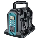 350w Wechselrichter für Makita 18v Akku, DC 18V auf AC 230V Reiner Sinus Spannungswandler, 4 Ports Stromwandler mit USB-A & USB-C Anschluss, 300LM LED Licht für Camping Notfall