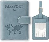 Richunie Reisepasshülle und Kofferanhänger Set, Kunstleder Passport Cover mit Koffer Anhänger, Hülle Reisepass mit RFID-Blocker für Reisepass Kreditkarten Personalausweise Reisedokumente