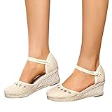 EQWIGKEIT 1 Cent Artikel, Espadrilles Für Damen Keilabsatz Mit Geschlossene Strandsandalen Absatz Keilsandalen Bequem Pumps Wedges Elegant Sommerschuhe Leicht Sandaletten Sandalen
