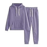 Einfarbiger Damen-Fleece, einfarbig, mit Mütze, Sportanzug, für Damen, grau, 46