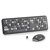 SbocKeeb Tastatur und Maus Kabellos, Retro Bunt Tastatur Funktastatur mit Stille Mouse Amerikanisch QWERTY, Cute Wireless Schreibmaschine Tastaturin in Voller Größe USB 2.4GHz für PC 666-Black Grey