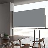Myheimly Seitenmarkise Ausziehbar Sonnenschutz Sichtschutz Windschutz Seitenrollo Markise Seitenwandmarkise Balkon Garten Terrasse Grau,60 x 300 cm