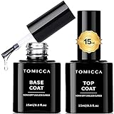 TOMICCA Base Coat Top Coat UV Nagellack Set, 2 * 15ml Base Coat und No Wipe Top Coat, Soak-Off UV/LED Nagellack Gel Geschenk für Nagelstudio DIY Home