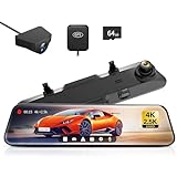 WOLFBOX Dashcam 4K + 2,5K für Rückspiegel: Front und Rückspiegel Dashcam für Auto mit 12 Zoll Bildschirm, WDR Kamera, Nachtsicht, GPS und gratis 64GB Karte