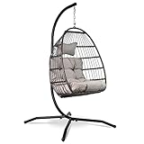 VITA5 Hängesessel mit Gestell - Bequemer Hängekorb Sessel - Rattan Hängesessel Outdoor und Indoor - Boho Egg Schaukel für Terrasse&Leseecke - 150 kg Tragkraft (Grau)