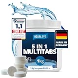 AGUALEVE® 5 in 1 Chlor Multitabs 20g langsamlöslich 1kg *NEU* | Desinfektion, Algenschutz, Flockung, pH-Stabilisierung & Klareffekt | für Pools, Aufstellpools, Whirlpools jeder Art | Made in Germany