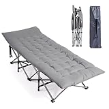 Bonnlo Feldbett klappbar mit Matratze – Campingbett aus 600D Oxford, Karpfenliege, Klappliege für Garten, Camping & Strand, 190×71x36 cm, Grau