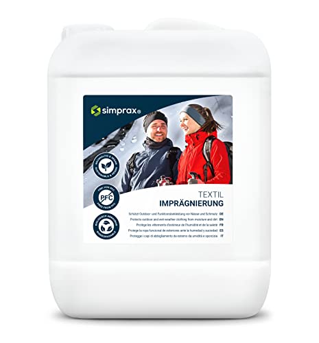 simprax® Textil Imprägnierung - 5 Liter - Imprägniermittel für Outdoor- und Funktionstextilien wie Gore-Tex, Sympatex, Softshell, Gewebe