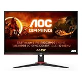 AOC Gaming 24G2SPAE - 24 Zoll FHD Monitor, 165 Hz, 1 ms MPRT, FreeSync, G-Sync Compatible, Lautsprecher (1920x1080, VGA, HDMI, DisplayPort) schwarz/rot