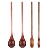 Abeillo 4 Stück Holzlöffel Langen Honiglöffel Holz Langgriff Stir Spoon für Honig Kaffee Tee Suppen Kochen(Dunkelbraun)