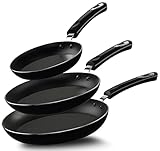KICHLY Antihaft-Bratpfannenset, 3-teiliges Induktionskochplatten, 20cm, 24cm, 28cm professionelle Pfannensets mit Antihaftbeschichtung, Küchengeschirr (Schwarz)