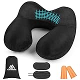 flintronic Nackenkissen Aufblasbar, Aufblasbares Kissen, Nackenhörnchen Egornomische Kopfstütze mit Samtweichem Waschbarem Bezug für Nacken, Kinn, Kopf Stützen, für Camping, Reisen (Schwarz)