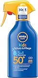 NIVEA SUN Kids Schutz & Pflege 5in1 Hautschutz LSF 50+ Sonnenspray (250 ml), hoher Sonnenschutz mit Bio-Mandelöl, extra wasserfeste Sonnencreme für empfindliche Haut