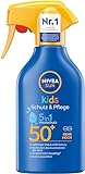 NIVEA SUN Kids Schutz & Pflege 5in1 Hautschutz LSF 50+ Sonnenspray (250 ml), hoher Sonnenschutz mit Bio-Mandelöl, extra wasserfeste Sonnencreme für empfindliche Haut