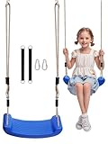 Fionrziy Schaukel Kinderschaukel Outdoor Indoor,Schaukelsitz mit 2er Hängematte Gurte und 2er Karabinern,bis 80 kg belastbar,Höhenverstellbare für Kinder ab 3 Jahren(Blau)