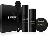 RAGNAR - Bart Set | Bartwuchsmittel für Männer | Bartwuchs fördern | Bartlücken schließen | Bartwachstumsserum | Bartroller + Gratis Bartbalsam/Bartwachs