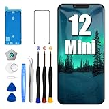 DTD Ersatzbildschirm für iPhone 12 Mini LCD Retina 5.4' FHD COF Display Touchscreen Digitizer mit Reparaturwerkzeug, wasserdichtes Klebeband und Protokoll des