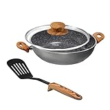 STONELINE Made in Germany Servierpfanne mit Deckel 24 cm, Pfanne hoher Rand Schmorpfanne antihaftbeschichtet mit echten Steinpartikeln, für alle Herdarten auch Induktion und Backofen, Pfanne Induktion