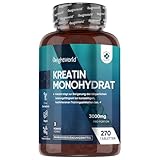 Creatin Monohydrat Tabletten - 3000mg pro Portion - 270 Kreatin Vegan Tablets - 3 Monate Vorrat - Creatine - Alternative zu Kapseln & Pulver - Frei von Gluten & Magnesiumstearat - WeightWorld