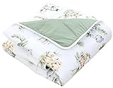 TupTam Krabbeldecke für Baby 120x120 cm - Gepolsterte Spieldecke Baby Baumwolle, XXL, OEKO-TEX, Weich & Hautfreundlich, Farbe: Safari/Löwe/Braun/Blätter/Grün