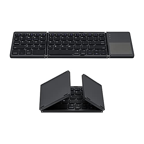 Mcbazel Wiederaufladbare Faltbare Bluetooth-Tastatur, Tragbare Faltbare Drahtlose Tri-Tastatur mit Touchpad für Mobilgeräte Kompatibel mit Tablet/Handy/PC - Grau