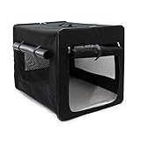 Wiltec Fudajo Faltbare Transportbox in Schwarz für Haustiere, Größe L (76x56x61 cm), mit Einlagekissen