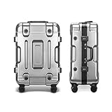 Meoky Koffer Handgepäck Hartschalen-Reisetasche Leicht mit Rädern 4 Spinner Wheels Trolley Case,Aluminum Frame,Silver 26in