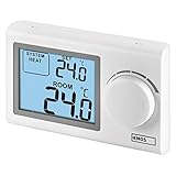 EMOS digitaler Raumthermostat, manueller Wandthermostat für Heizungssysteme und Kühlungssysteme, Thermostat / Raumtemperaturregler mit Stellrad, drahtverbunden zur Aufputzmontage, 30 x 120 x 77 mm