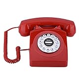 ASHATA Retro Telefon, Vintage Antike Telefon Vintage Schnurgebundenes Analog-Telefon,Klassisch Multifunktion Home Telefon Festnetztelefon mit Wählscheibe Reserve (Rot)