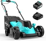 YARDCARE Akku Rasenmäher, LED-Display,Bürstenloser Motor, 3200RPM, bis zu 300㎡ Rasen, 34cm Schnittbreite, 5-stufige Höhenverstellung(25-65 mm), 30L Grasfangkorb, Sichelmäher mit 4.0Ah Akku & Ladegerät
