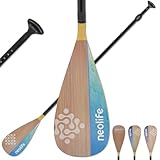 WONITAGO SUP-Paddelboard-Paddel mit Fiberglas-Schaft und PP-Klinge, schwimmendes, verstellbares Stand-Up-Paddelboard-Paddel, 170–210 cm, Holzfarbe & Wellen-grünes Muster