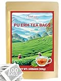 TeeLux Pu Erh Tee Beutel 100 Stück, Vegan, Fermentations Pu Er Tee aus Yunnan, China, Weicher & Reicher Geschmack, Natürlicher Puerh Tea, Biologisch abbaubare Teebeutel