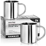 COM-FOUR® 2x Edelstahl Thermobecher - 300 ml je Becher - Isolierbecher doppelwandig - Kaffeetasse bruchsicher - Thermo-Trinkbecher - Camping Becher - Tasse - BPA-frei (300ml)