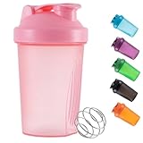 Shaker-Flasche für Proteinpulver, Kunststoff-Wasserflasche fürs Training, 400 ml, mit Mix-Ball und auslaufsichere Kappe, für Sport oder Gym, Flasche für nahrungsergänzende Getränke (Rosa)