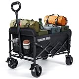 YEAUPE PRO Bollerwagen Faltbar mit Bremsen, 125L 100KG Belastbar, 12x5cm Extra Breite Reifen All Terrain Bollerwagen mit 2 Wasserflaschentaschen und 1 Netztasche, Handwagen für Garten/Strand/Camping