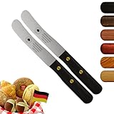 Solingen Messer, 2er Set Räuchereiche Holzgriff, Premium Buckelmesser, Klinge rostfrei 11cm - Küchenmesser, Brotmesser, Frühstücksmesser, Dünnschliff & Handabzug, Made in Germany