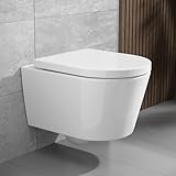 Rainsworth Spülrandlos Wand-WC Tiefspül Toilette - Hänge Toiletten mit effizienter Spültechnik, Kloschüssel inklusive WC-Sitz mit Absenkautomatik und Schnellspanner, Weiß, 48,5 cm lang