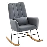 SONGMICS HOME Schaukelstuhl, mit Armlehnen, Relaxsessel, mit Fleece bezogen, Stahlgestell, Füße aus Kautschukholz, bis 136 kg belastbar, für Schlafzimmer, Wohnzimmer, schiefergrau LYY500G01