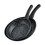 Fackelmann Bratpfannen Set Marble 20 cm & 24 cm, Antihaft-Pfannen aus 90% recyceltem Aluminium mit ergonomischem Kunststoff-Griff, Induktionspfanne zum Kochen & Anbraten