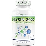 L-Lysin 2000-365 Tabletten - 1000 mg pro EINER Tablette - Aus pflanzlicher Fermentation - Laborgeprüft - Ohne unerwünschte Zusätze - Hochdosiert - für Vegan, Immunsystem