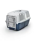 lionto Transportbox für Hunde & Katzen aus recyceltem Kunststoff Tiertransportbox Kleintierbox, 55x36x36 cm, dunkelblau