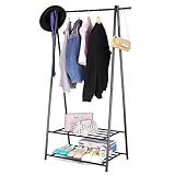 SONGMICS Kleiderständer, Garderobenständer, Garderobe, 2 Ablagen für Schuhe und Boxen, Metallgestell, platzsparend, ideal für Schlafzimmer, Flur und Büro, schwarz HSR05B