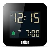 Braun Digitaler Reisewecker Schlummerfunktion, kompakte Größe, Negatives LC-Display, Schnelleinstellfunktion, Crescendo-Alarm in Schwarz, BC08B
