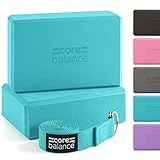 Core Balance Yoga Blocks im Doppelpack & GRATIS Yoga-Gurt, 2 STK. Eva Schaumstoff-Blöcke, robust & leicht, Riemen aus Baumwolle mit innovativem D-Ring Verschluss, ideal für Pilates, 5 versch. Farben