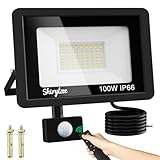 Led Strahler mit Bewegungsmelder Außen,100W 9000LM 6500K Superhell LED Fluter, IP66 Wasserdicht LED Aussenleuchte Aussen mit Fernbedienung,Scheinwerfer Wandleuchte für Garten, Garage, Sportplatz, Hof