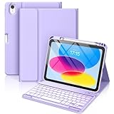 Vobafe iPad 10 Generation Hülle mit Tastatur 10,9 Zoll 2022, 7 Farben Beleuchtete Kabellose Abnehmbare, Flexibles TPU Keyboard Hülle mit Stifthalter für Neue iPad 10. Generation, Lavendel