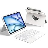 HOU Rotierende Tastaturhülle für iPad Air 11' (M3/M2) 2025 Magnetische Abnehmbare Hülle mit Tastatur für iPad Air 6/5/4, Pro 11 4/3/2/1 mit Touchpad, Beleuchtung und Halterung, Stiftetui,QWERTZ-Weiß